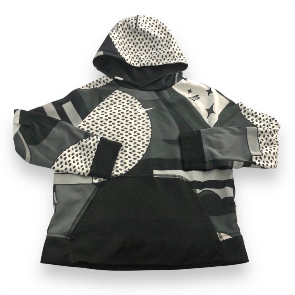 Boys Nike Pullover Hoodie Top - Black / White Graphic Print - Size Medium